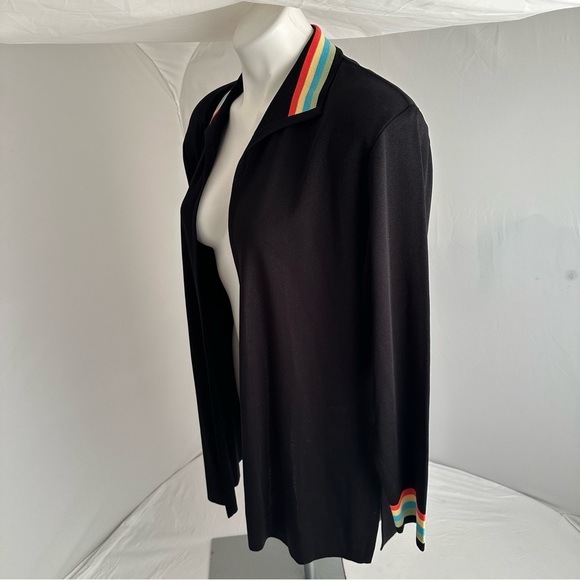 Misook black open cardigan striped collar/cuffs M - Picture 3 of 11